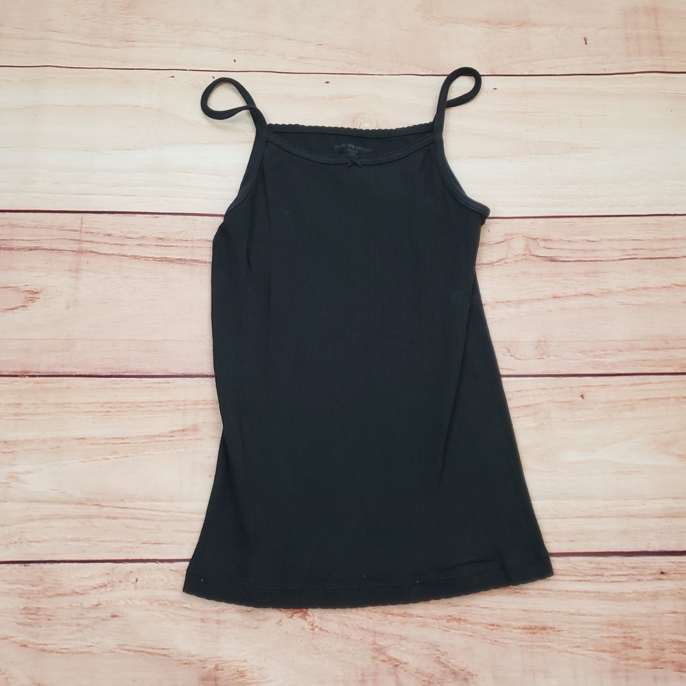 Brandy Melville Shirt Womens One‎ Size Black Ribbed Cami Lace Trim Bow Tank Top